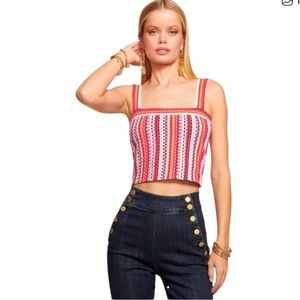 Ramy Brook Vera Top Striped Open Knit Square Neck Crop Top Size Small